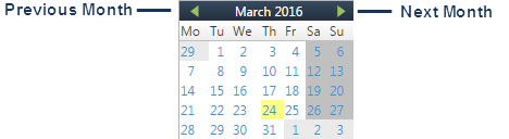 Screenshot of calendar navigation
